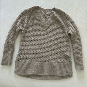 J. Jill Pure Jill Beige Open Knit V-Neck Sweater